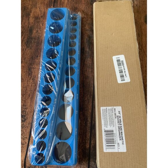 Magnetic Socket Organizer Blue Plastic SAE 3/8" Drive Socket Holder - Picture 2 of 2